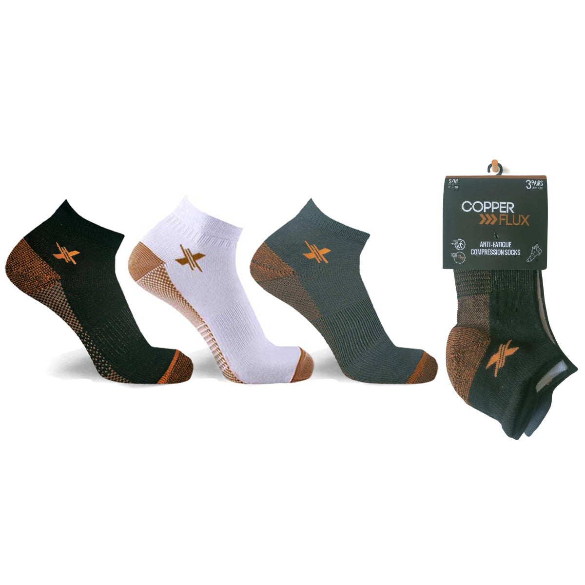 COPPER-INFUSED ANKLE SOCKS (3-PAIRS PACKED TOGETHER) – TagCo Wholesale