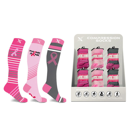 24-PAIRS BREAST CANCER SOCKS WITH FREE DISPLAY