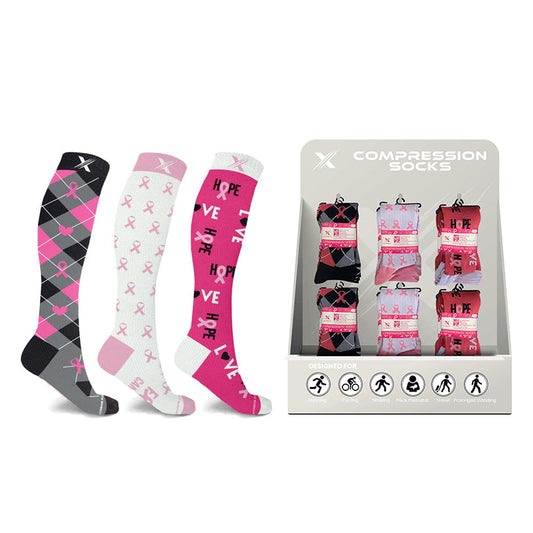 24-PAIRS BREAST CANCER SOCKS WITH FREE DISPLAY