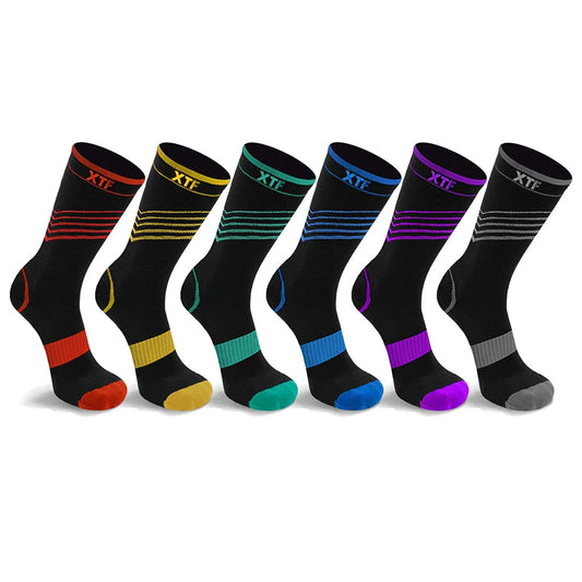 6-Pairs: Striped Design Crew Length Recovery Compression Socks