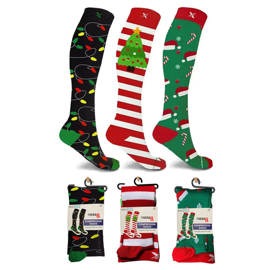HOLIDAY CHEER COMPRESSION SOCKS - 3 ASST STYLES