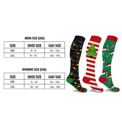 HOLIDAY CHEER COMPRESSION SOCKS - 3 ASST STYLES
