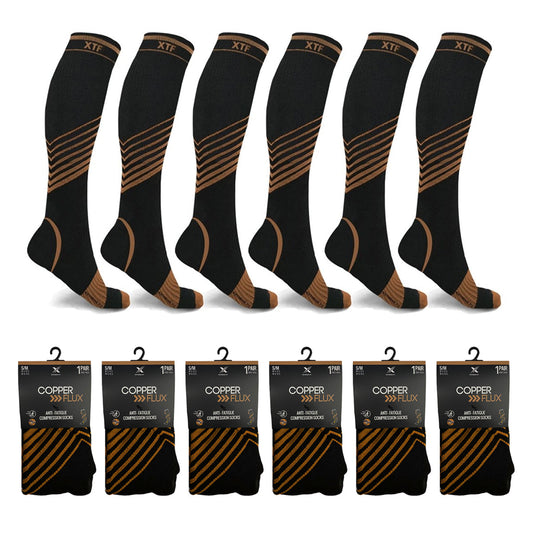 COPPER-INFUSED V-STRIPED KNEE-LENGTH COMPRESSION SOCKS - INDIVIDUALLY PACKED