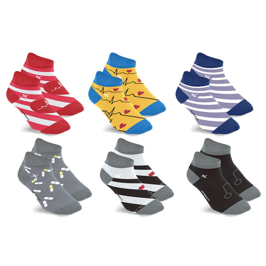 6-Pairs: Medical Prints Nurse Inspired Ankle-Length Compression Socks