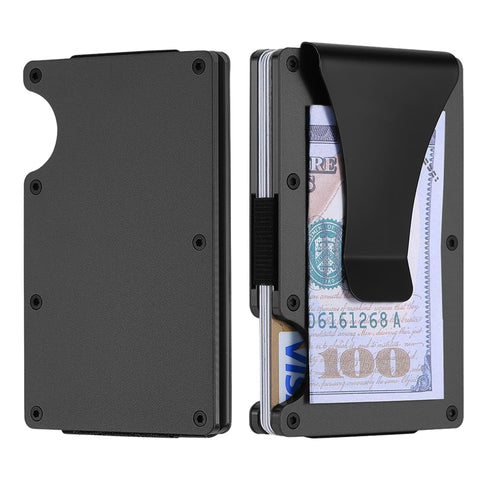 RFID BLOCKING MINIMALIST SCRATCH RESISTANT SLIM CREDIT CARD HOLDER WALLET WITH EASILY REMOVABLE MONEY CLIP FOR MEN