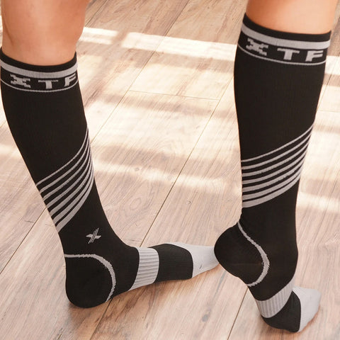 V-Striped Grey Knee-High Compression Socks