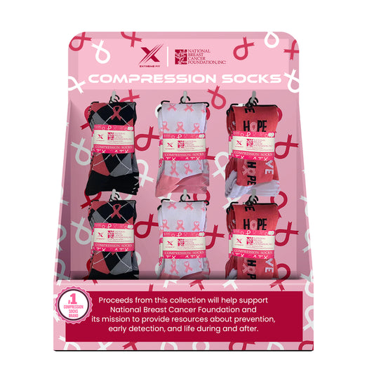 24-PAIRS BREAST CANCER AWARENESS SOCKS WITH FREE DISPLAY