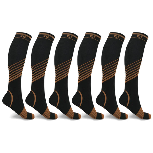 COPPER-INFUSED V-STRIPED KNEE-LENGTH COMPRESSION SOCKS - INDIVIDUALLY PACKED