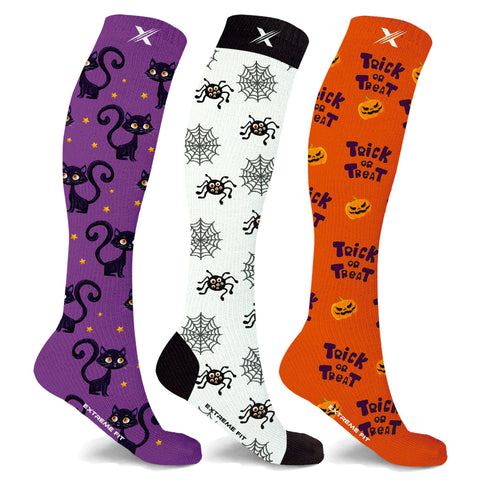 Halloween Trick Or Treat Knee High Compression Socks - 3 ASST STYLES