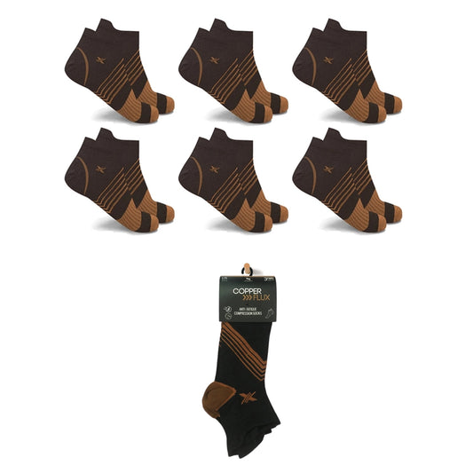 COPPER-INFUSED V-STRIPED ANKLE COMPRESSION SOCKS (6-PAIRS)