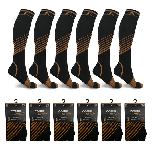 COPPER-INFUSED V-STRIPED KNEE-LENGTH COMPRESSION SOCKS - INDIVIDUALLY PACKED