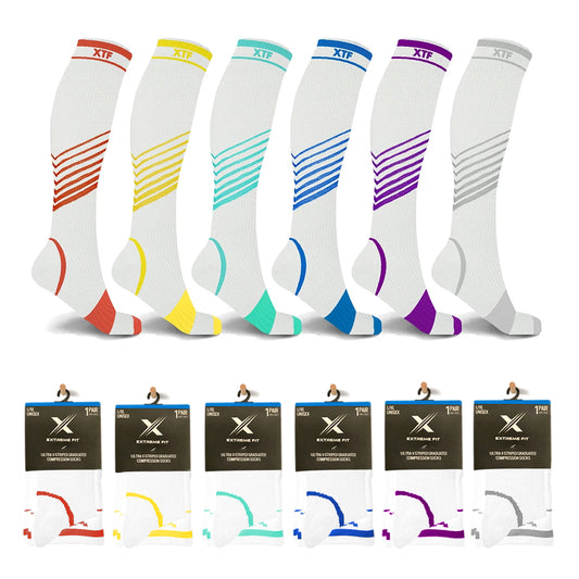 Ultra V-Striped White Edition Compression Socks - 6 ASST COLORS