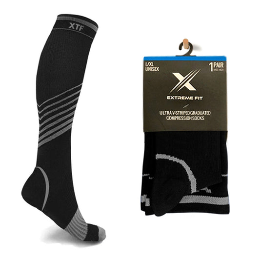 V-Striped Grey Knee-High Compression Socks
